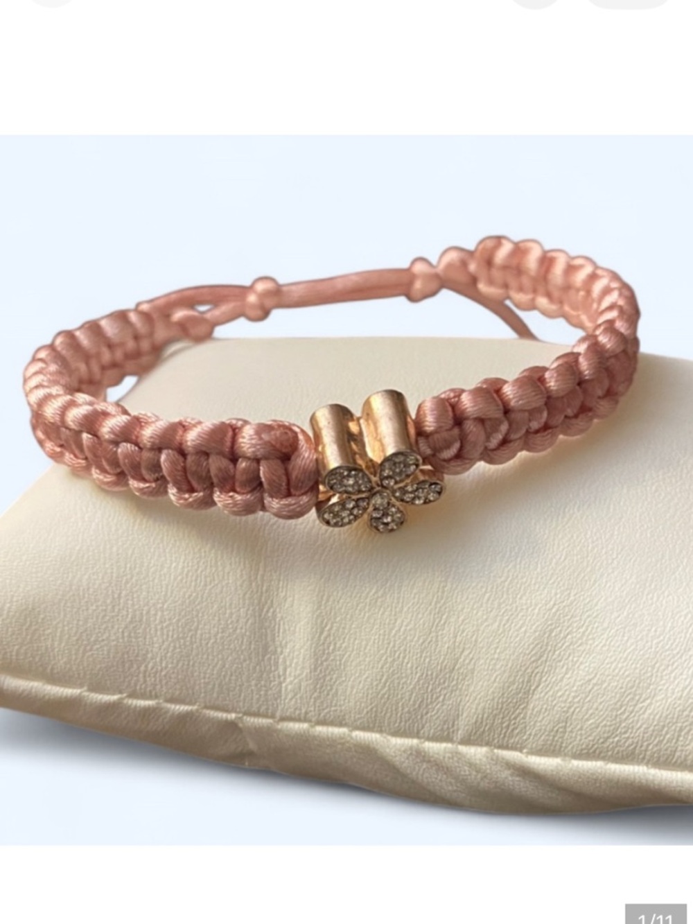 Chic Pink Macrame knotted Bracelet with Crystal Charm